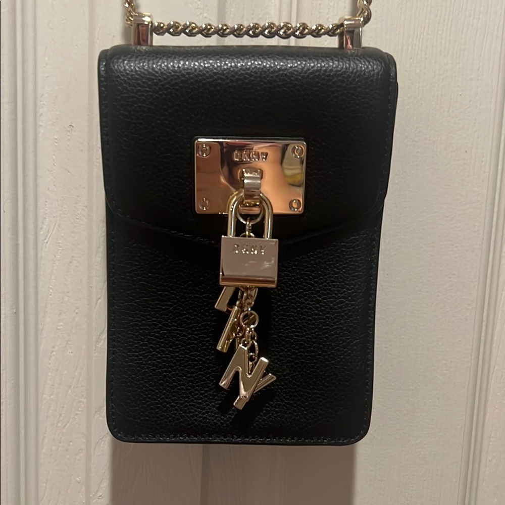 DKNY Black and Gold Chain Crossbody Bag
